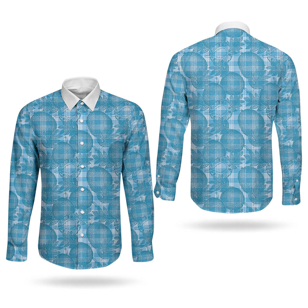 Polu Hawaii Breadfruit Palaka Motifs Couples Matching Puletasi and Long Sleeve Button Shirt LT14 - Polynesian Pride