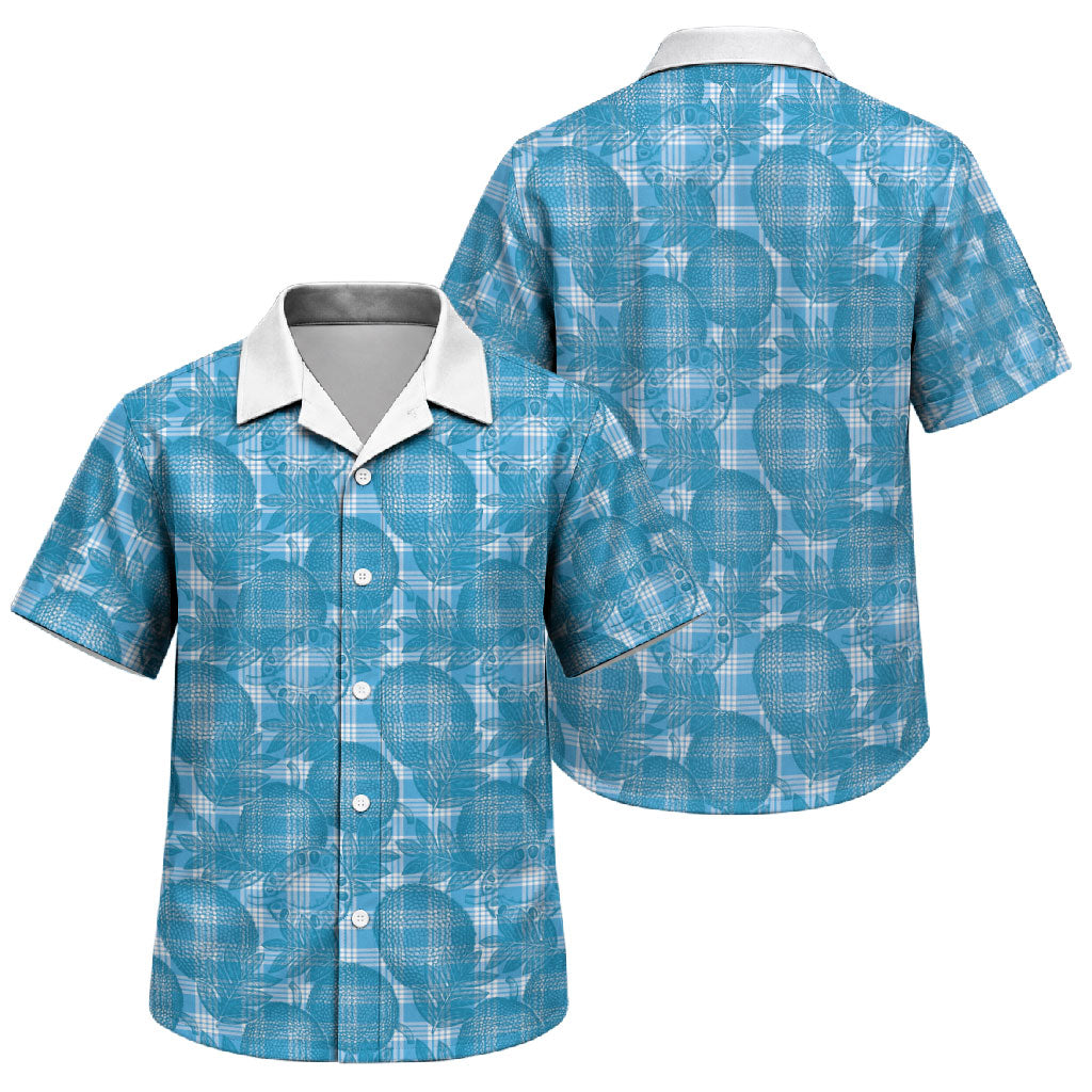 Polu Hawaii Breadfruit Palaka Motifs Family Matching Off The Shoulder Long Sleeve Dress and Hawaiian Shirt LT14 Son's Shirt Blue - Polynesian Pride