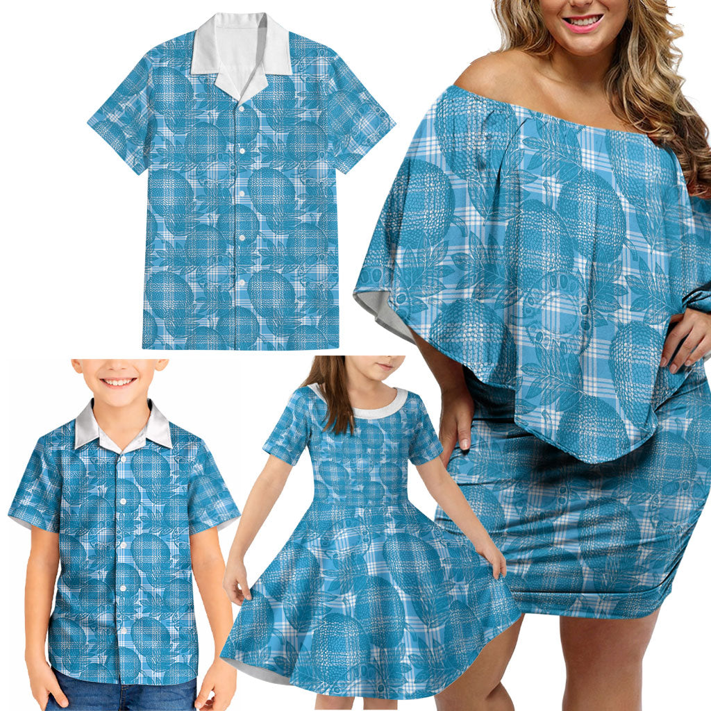 Polu Hawaii Breadfruit Palaka Motifs Family Matching Off Shoulder Short Dress and Hawaiian Shirt LT14 - Polynesian Pride