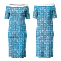 Polu Hawaii Breadfruit Palaka Motifs Family Matching Puletasi and Hawaiian Shirt LT14 Mom's Dress Blue - Polynesian Pride