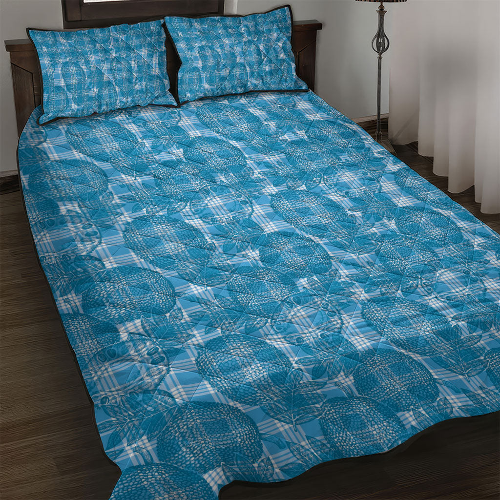 Polu Hawaii Breadfruit Palaka Motifs Quilt Bed Set LT14 Blue - Polynesian Pride