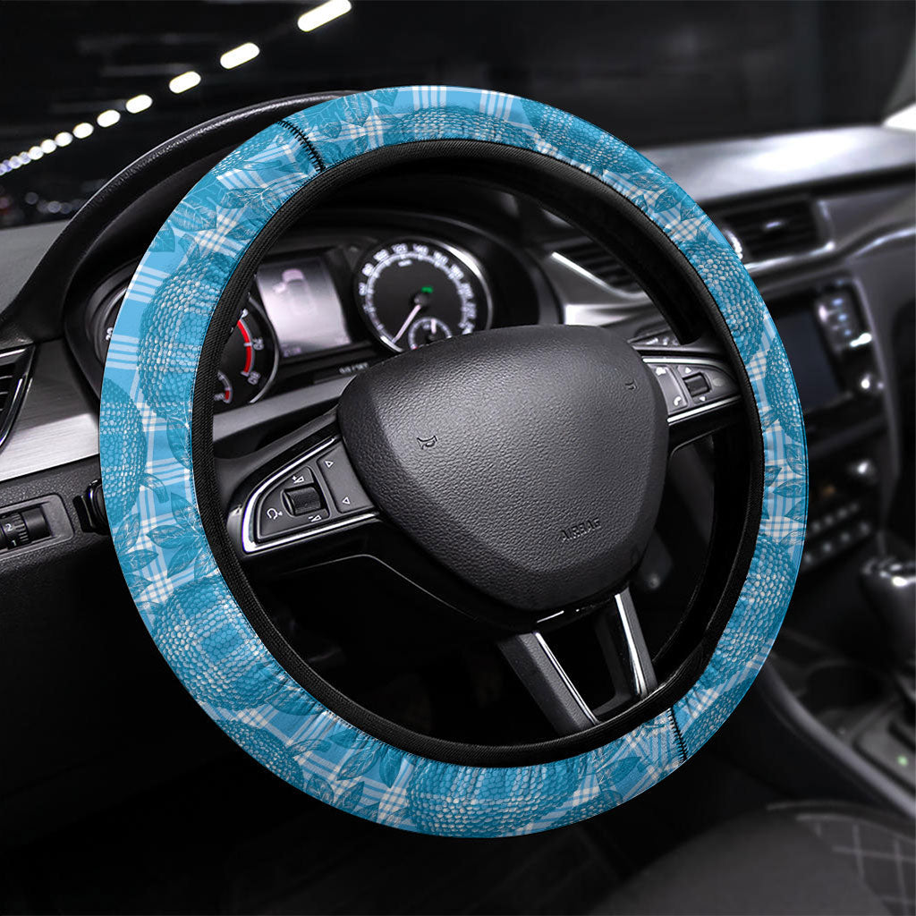 Polu Hawaii Breadfruit Palaka Motifs Steering Wheel Cover LT14 Universal Fit Blue - Polynesian Pride