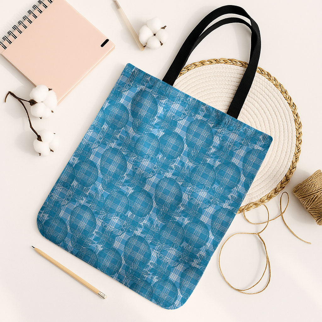 Polu Hawaii Breadfruit Palaka Motifs Tote Bag LT14 Black Strap One Size Blue - Polynesian Pride
