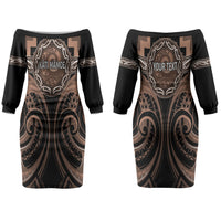 Aotearoa Kati Mamoe Personalised Couples Matching Off The Shoulder Long Sleeve Dress and Long Sleeve Button Shirt Maori Iwi Poutama Puhoro Tattoo LT14 - Polynesian Pride