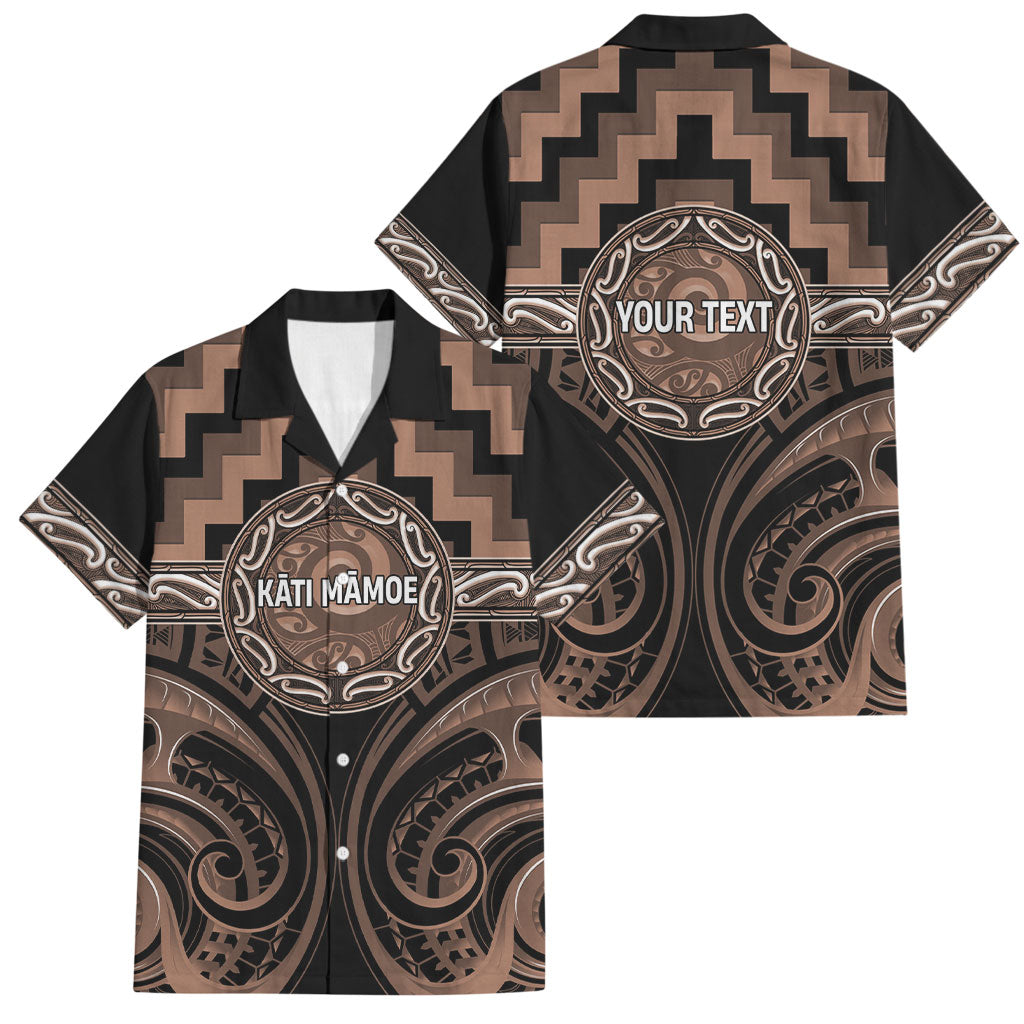Aotearoa Kati Mamoe Personalised Family Matching Mermaid Dress and Hawaiian Shirt Maori Iwi Poutama Puhoro Tattoo LT14 Dad's Shirt - Short Sleeve Brown - Polynesian Pride
