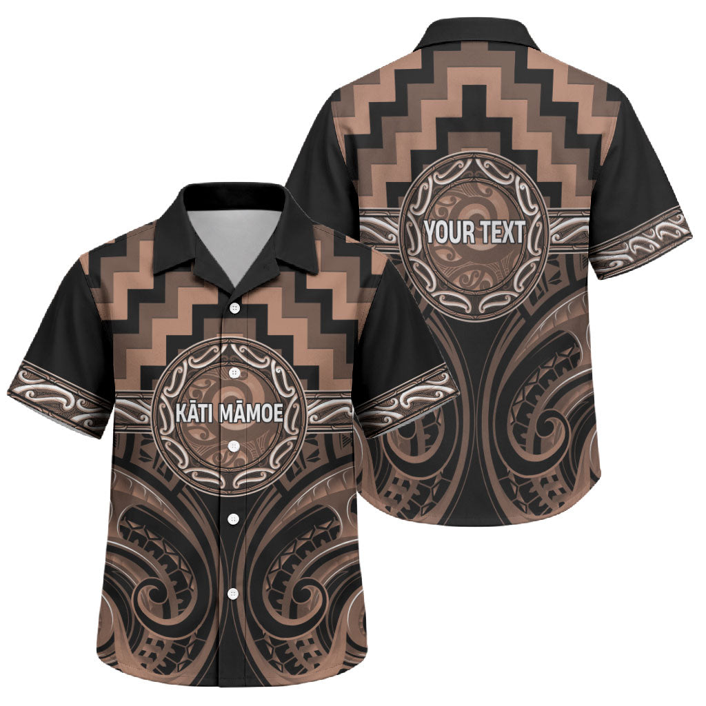 Aotearoa Kati Mamoe Personalised Family Matching Puletasi and Hawaiian Shirt Maori Iwi Poutama Puhoro Tattoo LT14 Son's Shirt Brown - Polynesian Pride