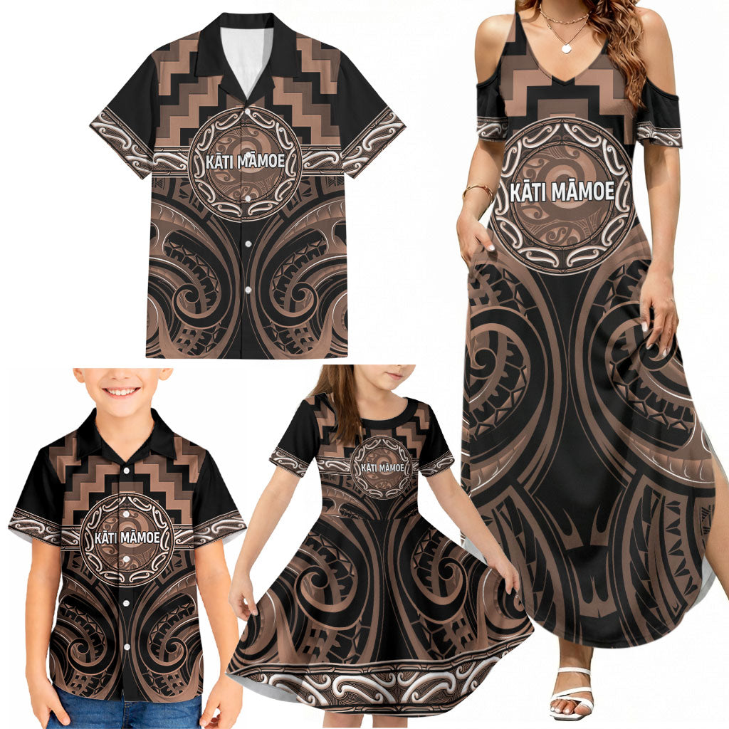 Aotearoa Kati Mamoe Personalised Family Matching Summer Maxi Dress and Hawaiian Shirt Maori Iwi Poutama Puhoro Tattoo LT14 - Polynesian Pride