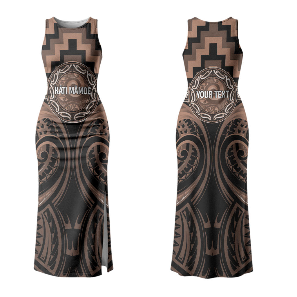 Aotearoa Kati Mamoe Personalised Family Matching Tank Maxi Dress and Hawaiian Shirt Maori Iwi Poutama Puhoro Tattoo LT14 Mom's Dress Brown - Polynesian Pride