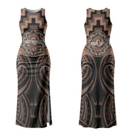 Aotearoa Kati Mamoe Personalised Family Matching Tank Maxi Dress and Hawaiian Shirt Maori Iwi Poutama Puhoro Tattoo LT14 Mom's Dress Brown - Polynesian Pride