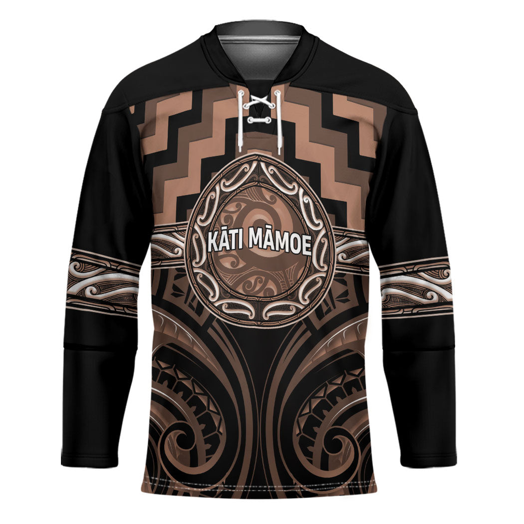 Aotearoa Kati Mamoe Personalised Hockey Jersey Maori Iwi Poutama Puhoro Tattoo LT14 Unisex Brown - Polynesian Pride