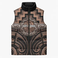 Aotearoa Kati Mamoe Personalised Sleeveless Puffer Jacket Maori Iwi Poutama Puhoro Tattoo LT14 Unisex Brown - Polynesian Pride