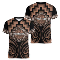 Aotearoa Kati Mamoe Personalised Women V-Neck T-Shirt Maori Iwi Poutama Puhoro Tattoo LT14 - Polynesian Pride
