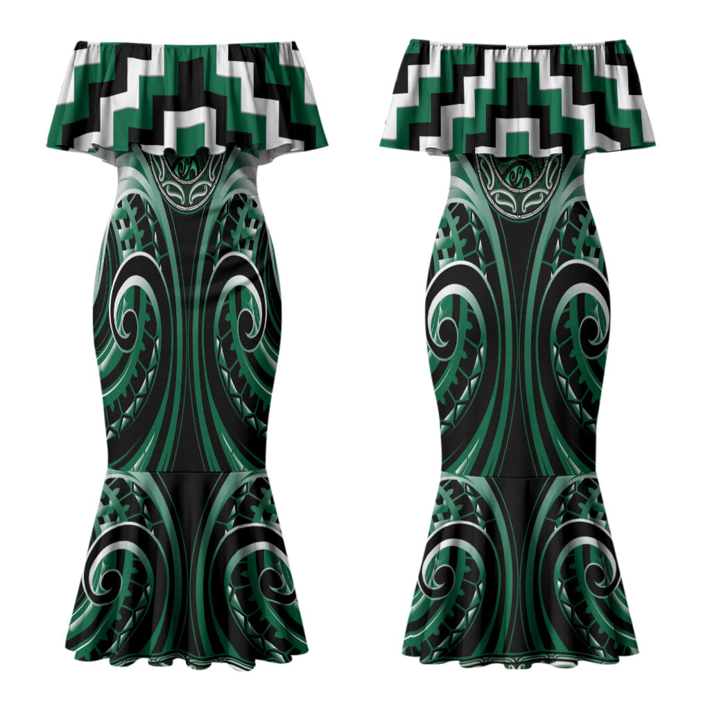 Aotearoa Whakatohea Personalised Couples Matching Mermaid Dress and Hawaiian Shirt Maori Iwi Poutama Puhoro Tattoo LT14 - Polynesian Pride