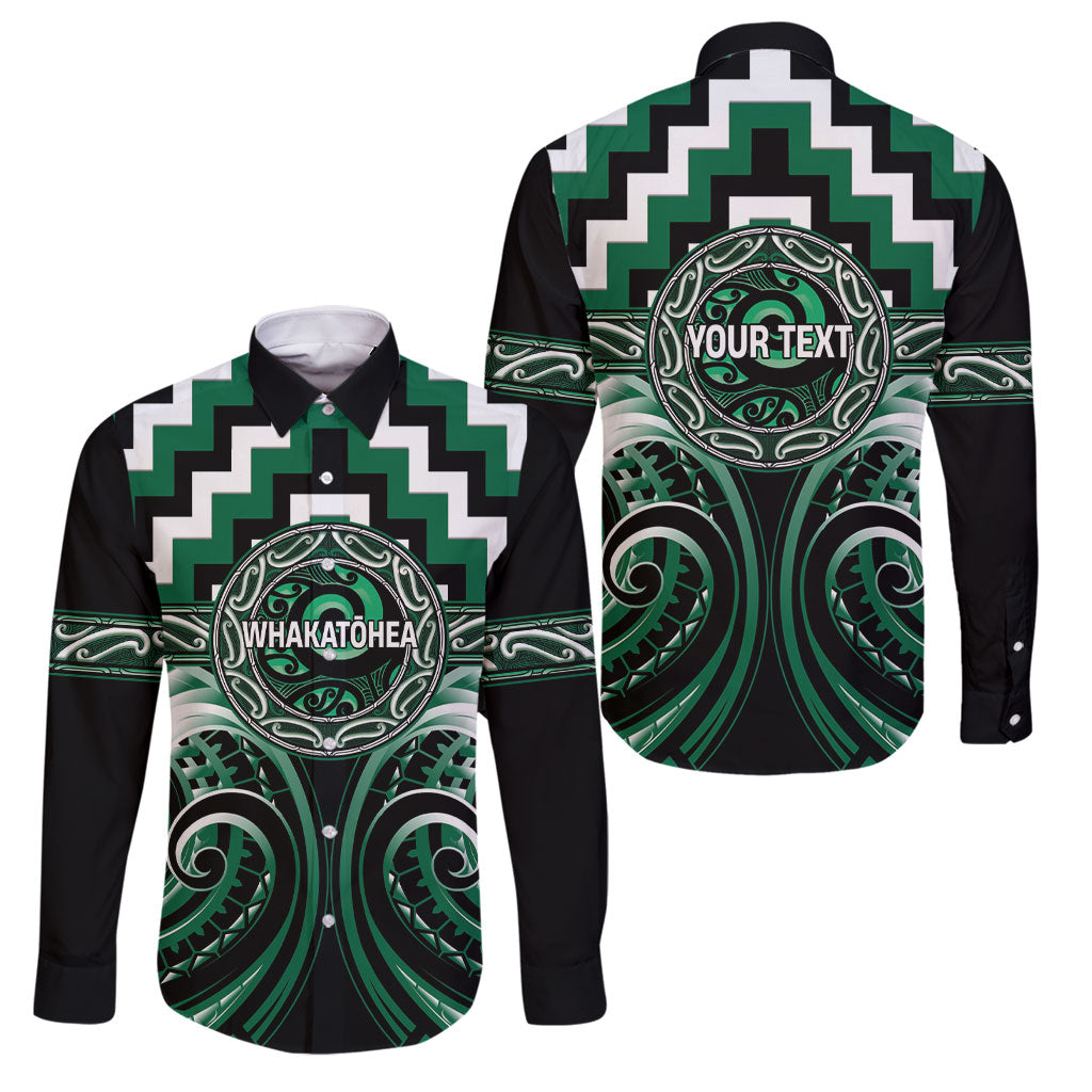 Aotearoa Whakatohea Personalised Family Matching Long Sleeve Bodycon Dress and Hawaiian Shirt Maori Iwi Poutama Puhoro Tattoo LT14 Dad's Shirt - Long Sleeve Green - Polynesian Pride