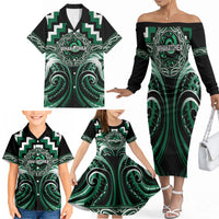 Aotearoa Whakatohea Personalised Family Matching Off The Shoulder Long Sleeve Dress and Hawaiian Shirt Maori Iwi Poutama Puhoro Tattoo LT14 - Polynesian Pride