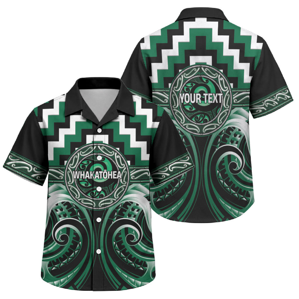 Aotearoa Whakatohea Personalised Family Matching Off The Shoulder Long Sleeve Dress and Hawaiian Shirt Maori Iwi Poutama Puhoro Tattoo LT14 Son's Shirt Green - Polynesian Pride