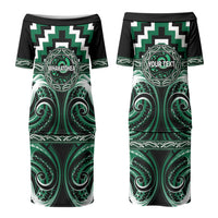 Aotearoa Whakatohea Personalised Family Matching Puletasi and Hawaiian Shirt Maori Iwi Poutama Puhoro Tattoo LT14 Mom's Dress Green - Polynesian Pride