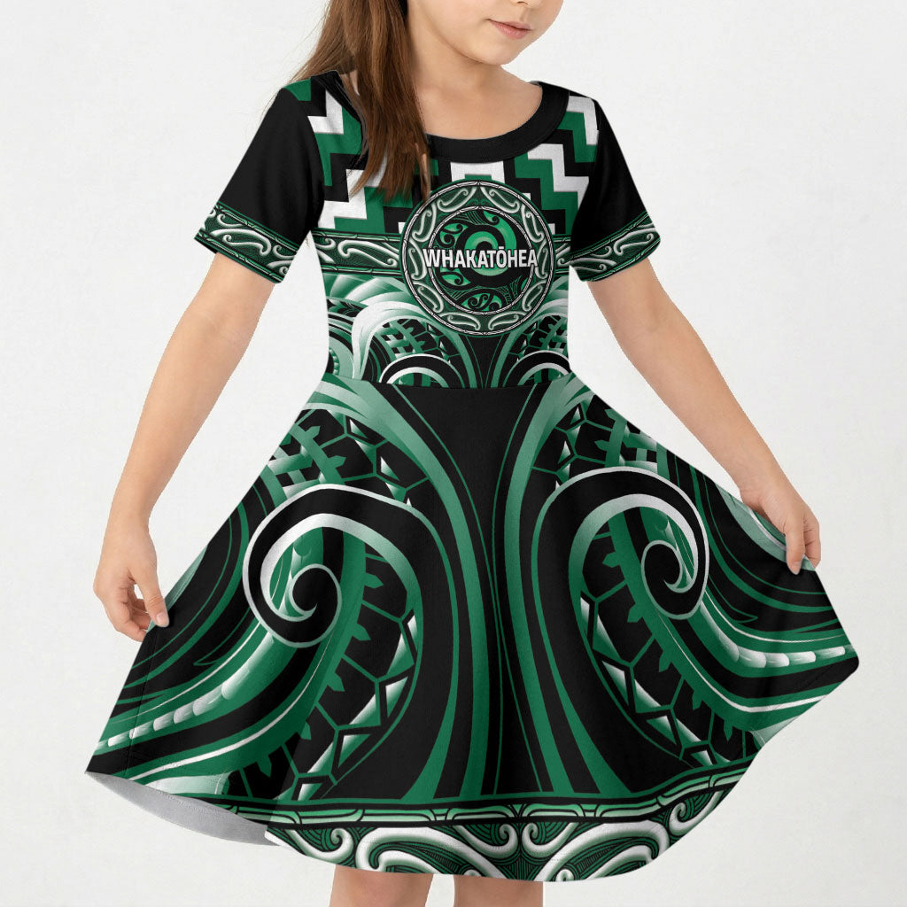 Aotearoa Whakatohea Personalised Kid Short Sleeve Dress Maori Iwi Poutama Puhoro Tattoo