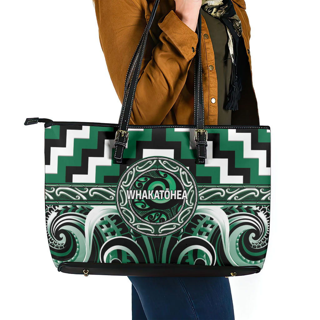 Aotearoa Whakatohea Leather Tote Bag Maori Iwi Poutama Puhoro Tattoo LT14 - Polynesian Pride