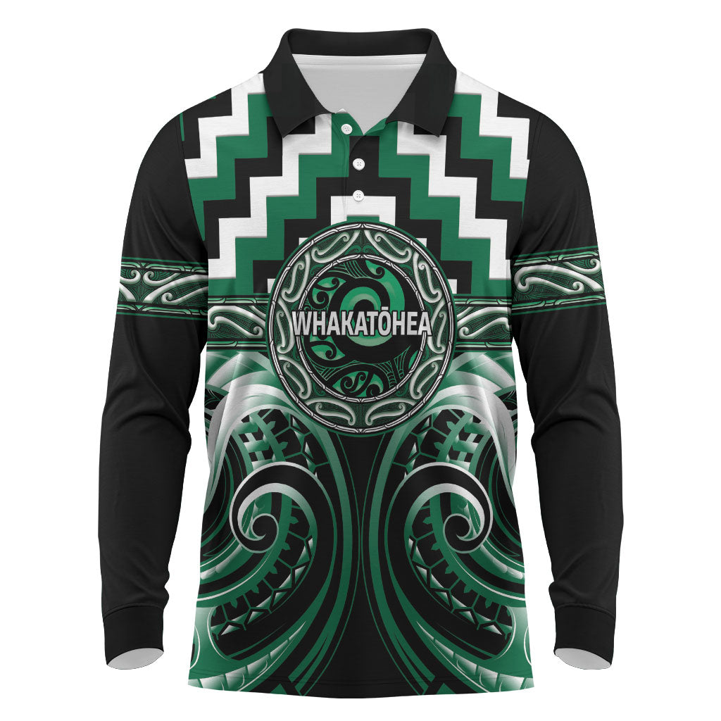 Aotearoa Whakatohea Personalised Long Sleeve Polo Shirt Maori Iwi Poutama Puhoro Tattoo