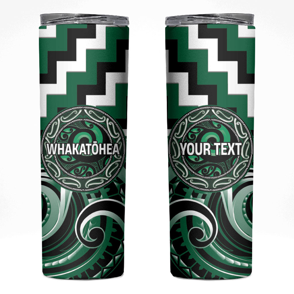 Aotearoa Whakatohea Personalised Skinny Tumbler Maori Iwi Poutama Puhoro Tattoo LT14 Green - Polynesian Pride