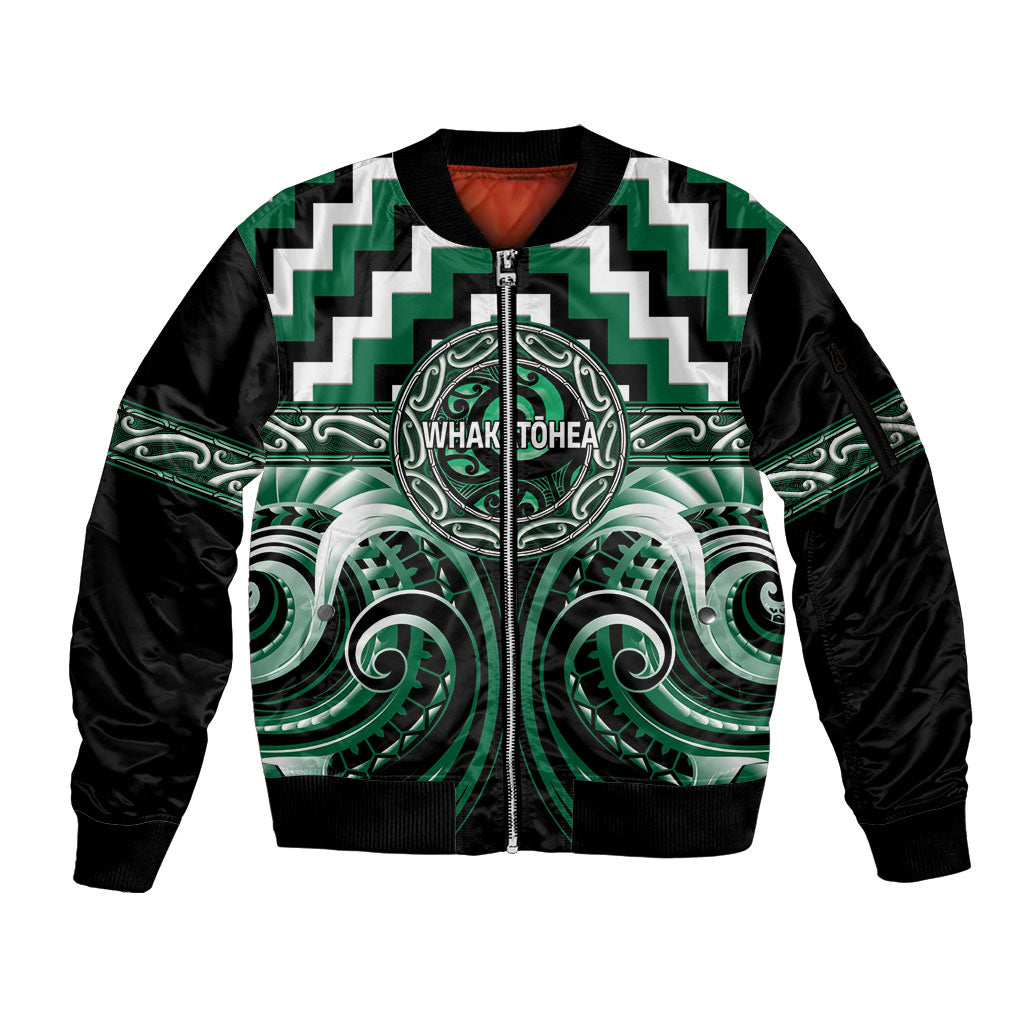 Aotearoa Whakatohea Personalised Sleeve Zip Bomber Jacket Maori Iwi Poutama Puhoro Tattoo LT14 Unisex Green - Polynesian Pride