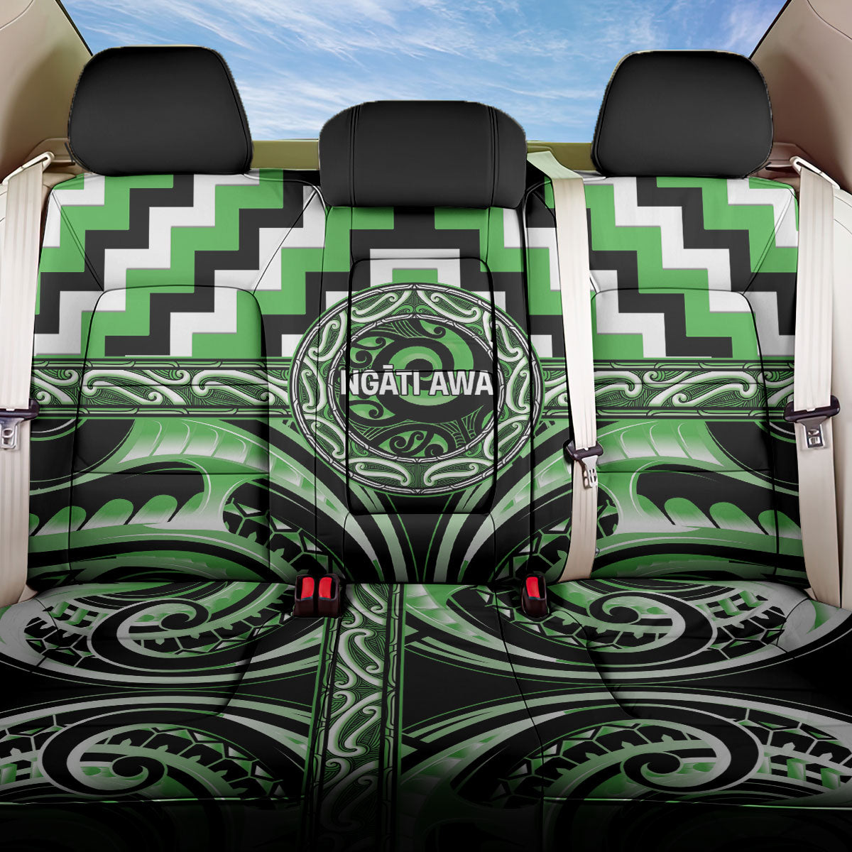 Aotearoa Ngati Awa Back Car Seat Cover Maori Iwi Poutama Puhoro Tattoo LT14 One Size Green - Polynesian Pride