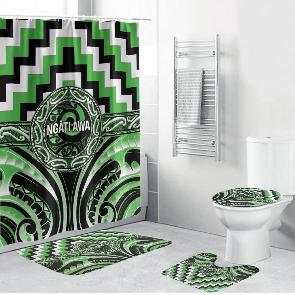 Aotearoa Ngati Awa Bathroom Set Maori Iwi Poutama Puhoro Tattoo LT14 Bathroom Set (4 pcs) Green - Polynesian Pride