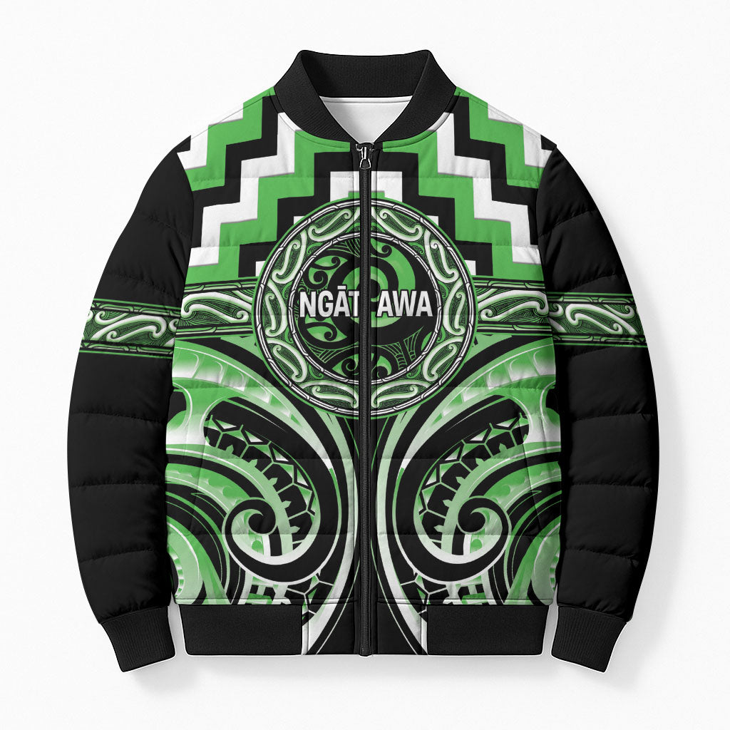 Aotearoa Ngati Awa Personalised Bomber Puffer Jacket Maori Iwi Poutama Puhoro Tattoo LT14 Unisex Green - Polynesian Pride