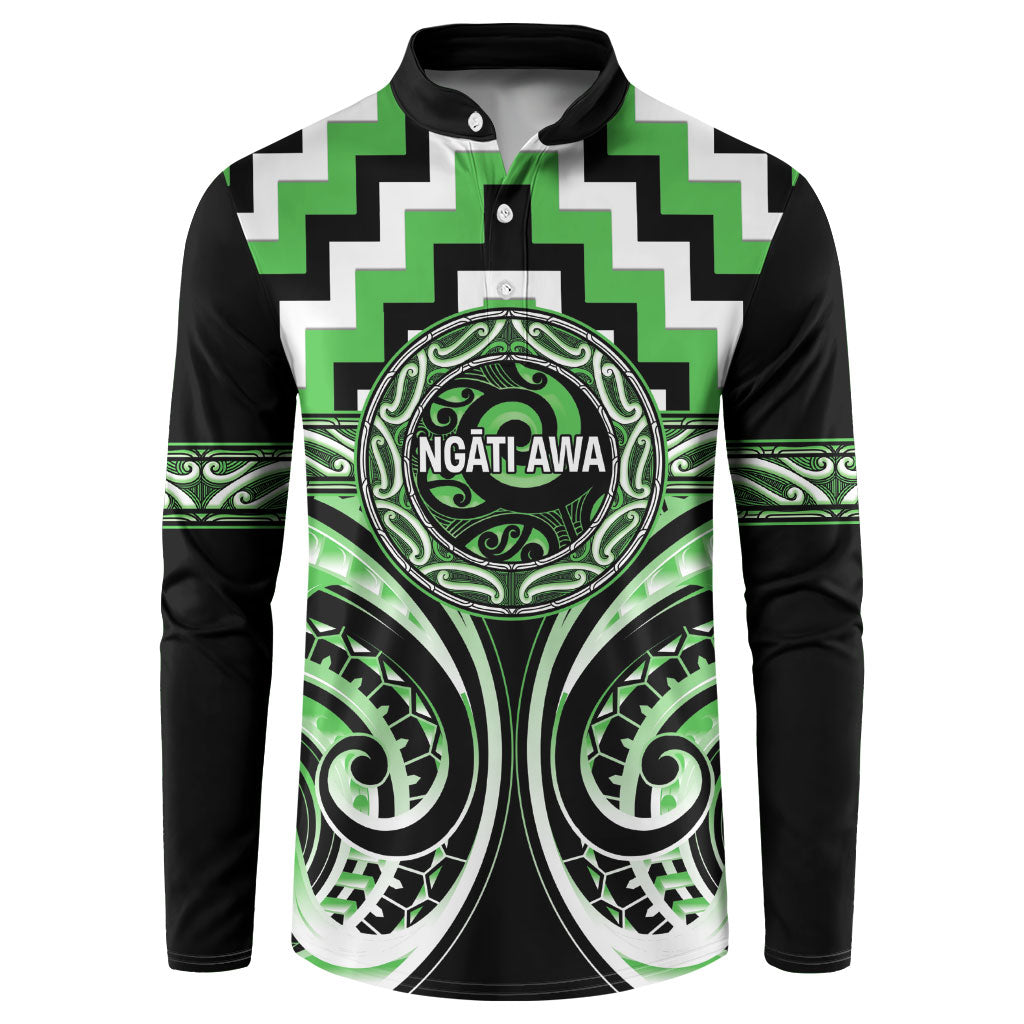 Aotearoa Ngati Awa Personalised Button Sweatshirt Maori Iwi Poutama Puhoro Tattoo LT14 Green - Polynesian Pride