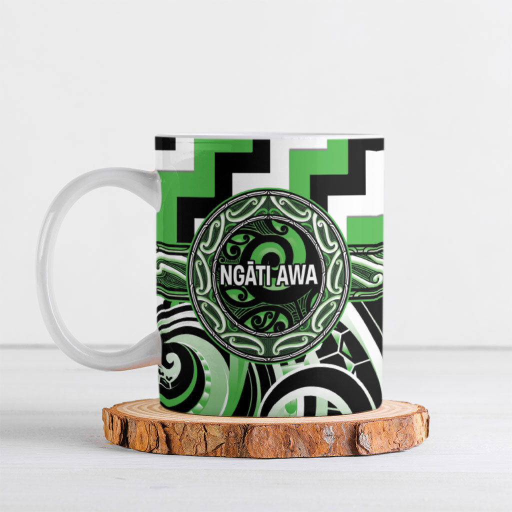 Aotearoa Ngati Awa Personalised Ceramic Mug Maori Iwi Poutama Puhoro Tattoo LT14 Green - Polynesian Pride