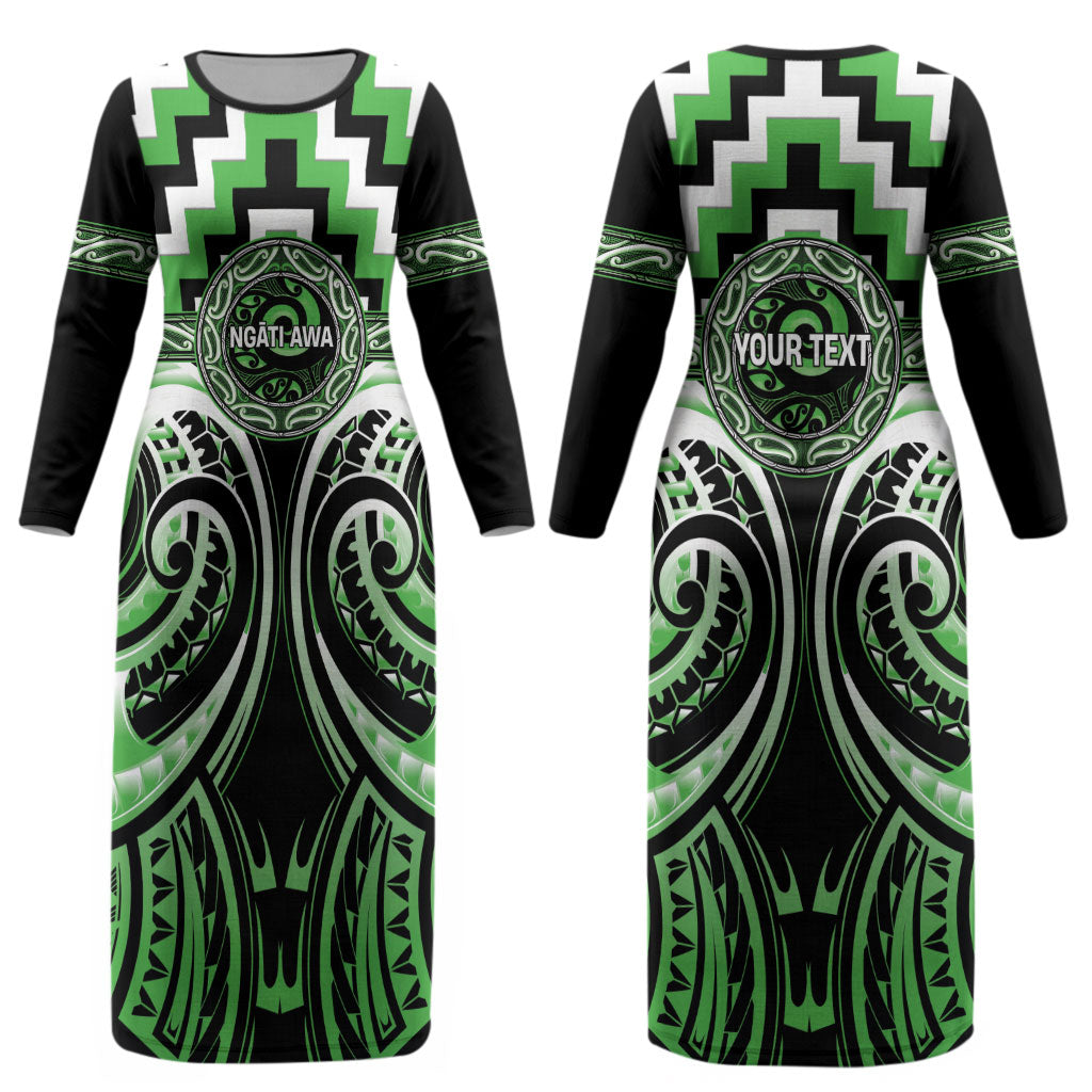 Aotearoa Ngati Awa Personalised Couples Matching Long Sleeve Bodycon Dress and Hawaiian Shirt Maori Iwi Poutama Puhoro Tattoo LT14 - Polynesian Pride
