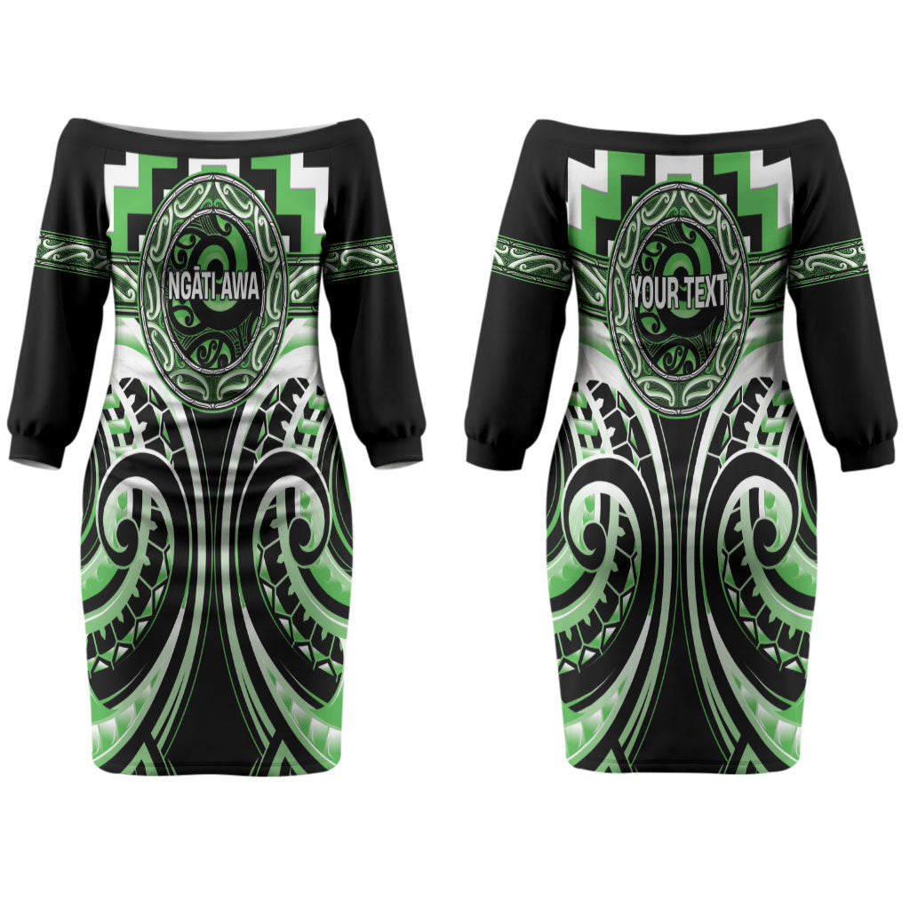 Aotearoa Ngati Awa Personalised Couples Matching Off The Shoulder Long Sleeve Dress and Long Sleeve Button Shirt Maori Iwi Poutama Puhoro Tattoo LT14 - Polynesian Pride