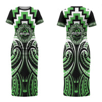 Aotearoa Ngati Awa Personalised Couples Matching Short Sleeve Bodycon Dress and Hawaiian Shirt Maori Iwi Poutama Puhoro Tattoo LT14 - Polynesian Pride