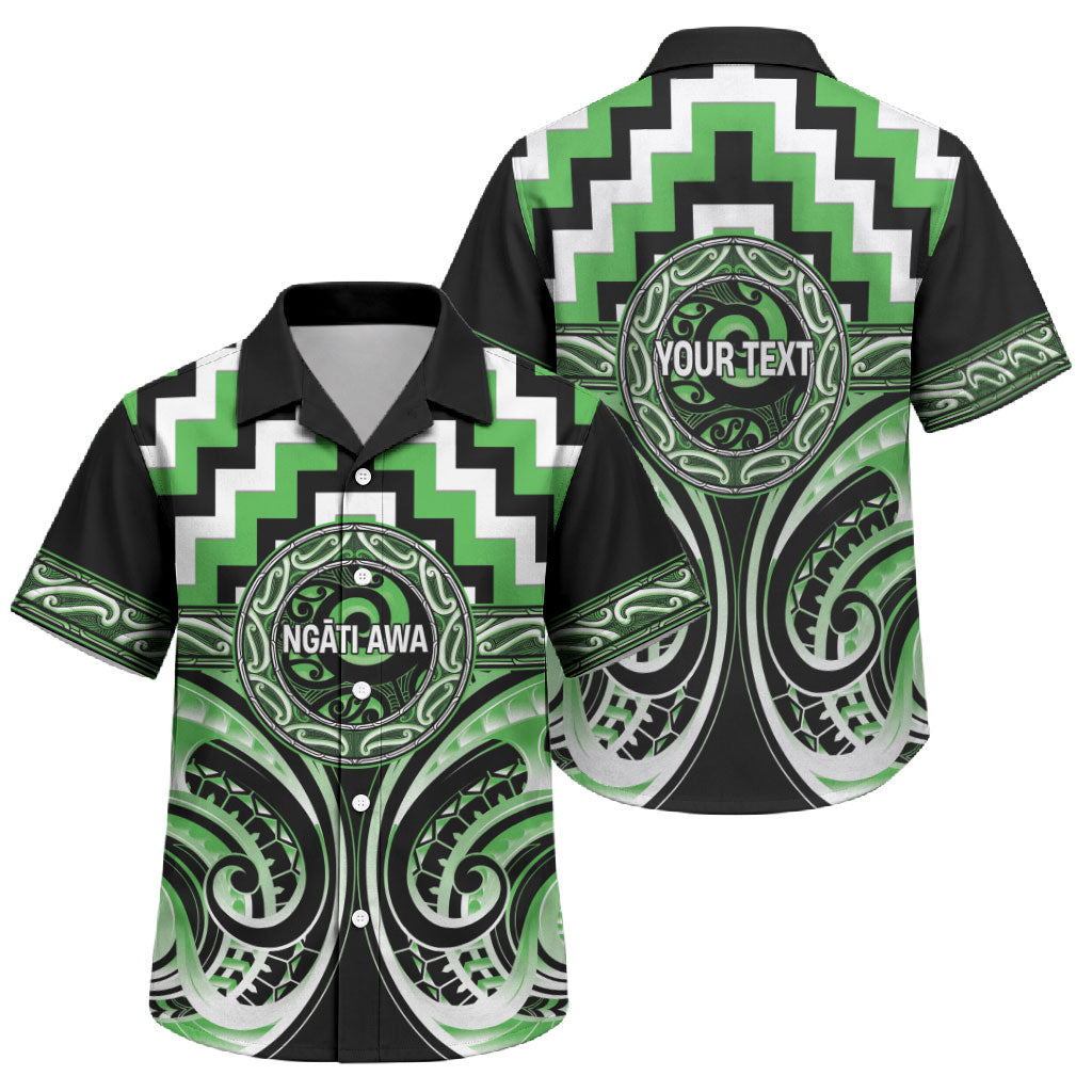 Aotearoa Ngati Awa Personalised Family Matching Short Sleeve Bodycon Dress and Hawaiian Shirt Maori Iwi Poutama Puhoro Tattoo LT14 Son's Shirt Green - Polynesian Pride
