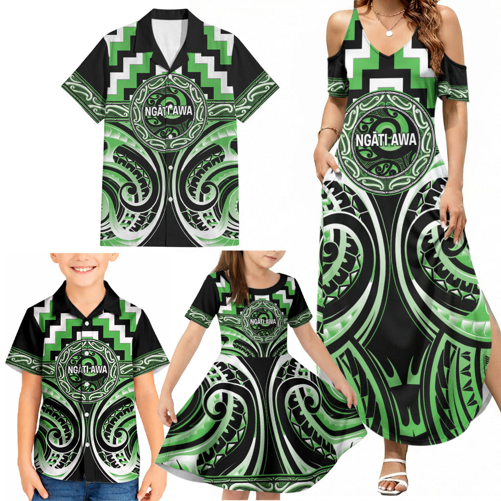Aotearoa Ngati Awa Personalised Family Matching Summer Maxi Dress and Hawaiian Shirt Maori Iwi Poutama Puhoro Tattoo LT14 - Polynesian Pride