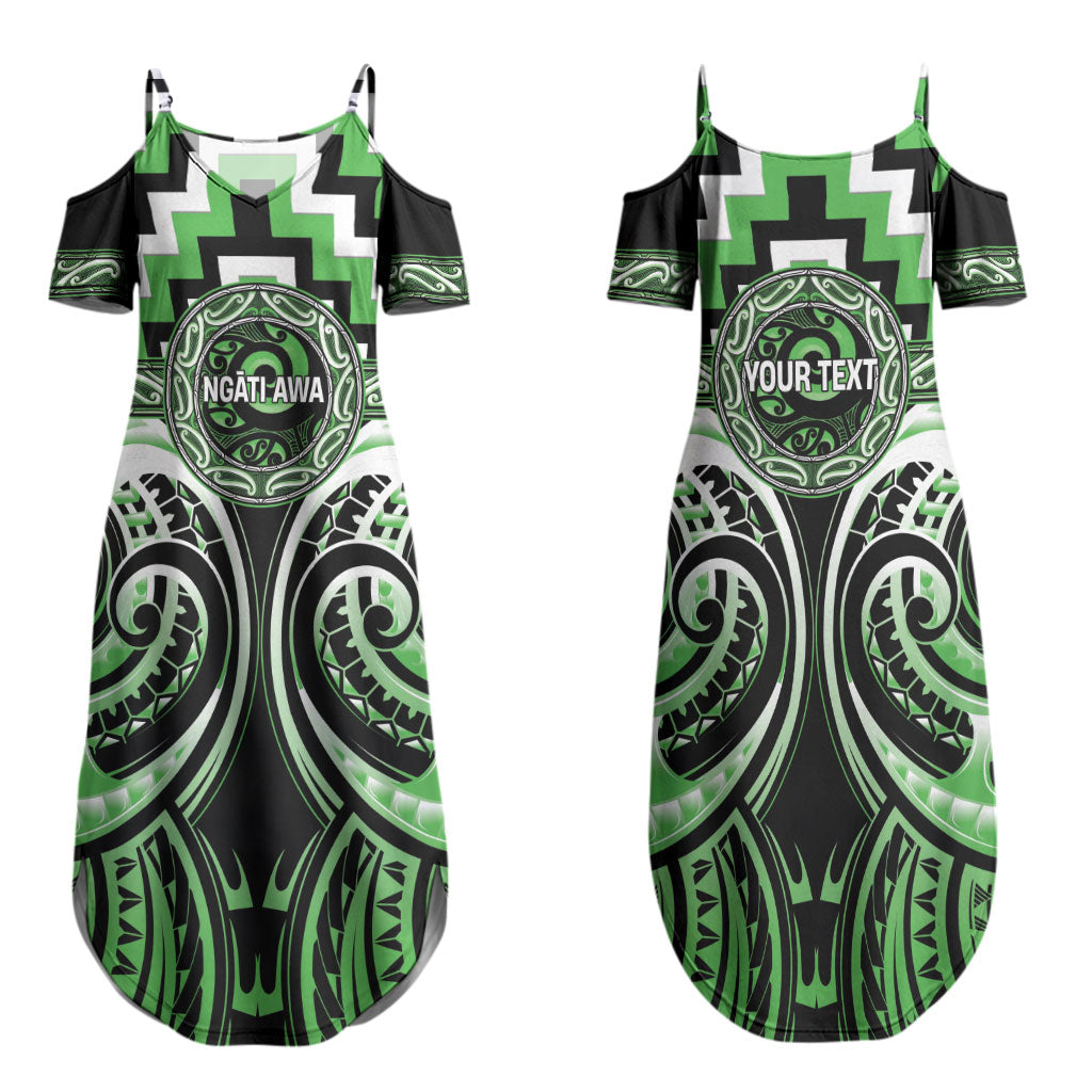 Aotearoa Ngati Awa Personalised Family Matching Summer Maxi Dress and Hawaiian Shirt Maori Iwi Poutama Puhoro Tattoo LT14 Mom's Dress Green - Polynesian Pride