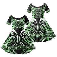 Aotearoa Ngati Awa Personalised Family Matching Tank Maxi Dress and Hawaiian Shirt Maori Iwi Poutama Puhoro Tattoo LT14 Daughter's Dress Green - Polynesian Pride