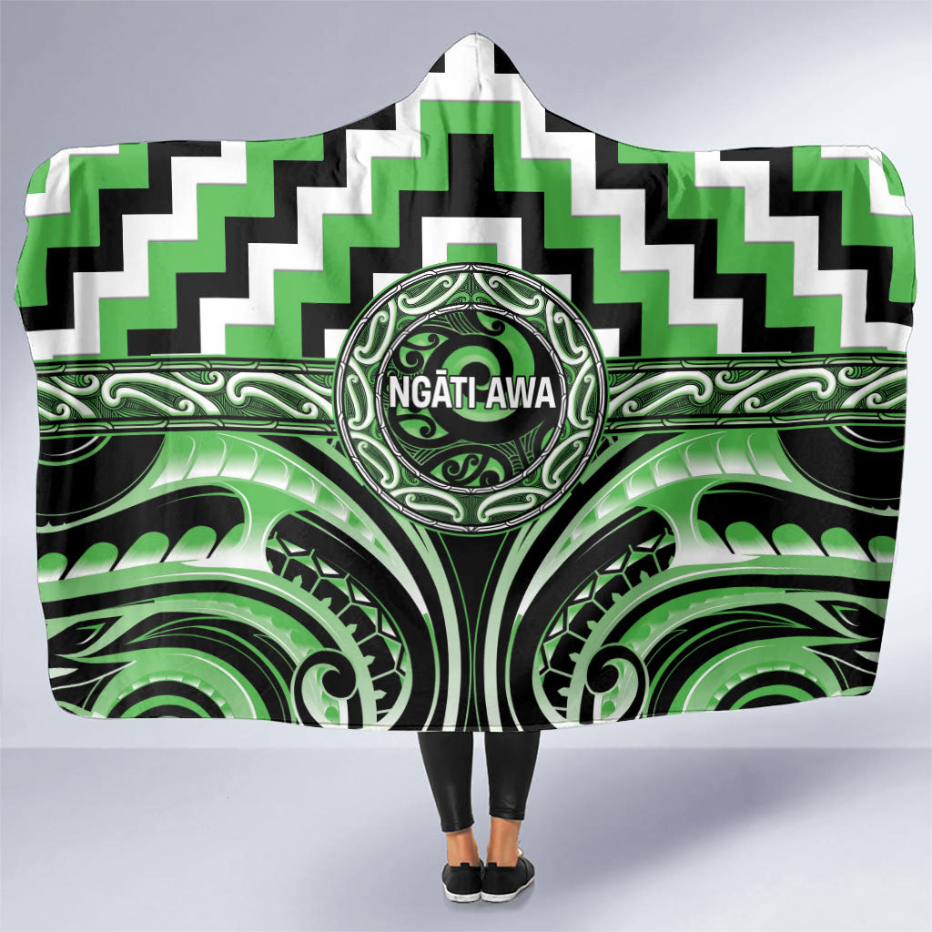 Aotearoa Ngati Awa Hooded Blanket Maori Iwi Poutama Puhoro Tattoo LT14 One Size Green - Polynesian Pride