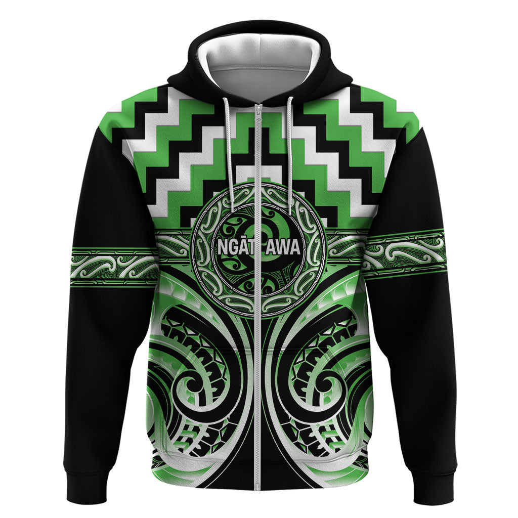 Aotearoa Ngati Awa Personalised Hoodie Maori Iwi Poutama Puhoro Tattoo LT14 Zip Hoodie Green - Polynesian Pride