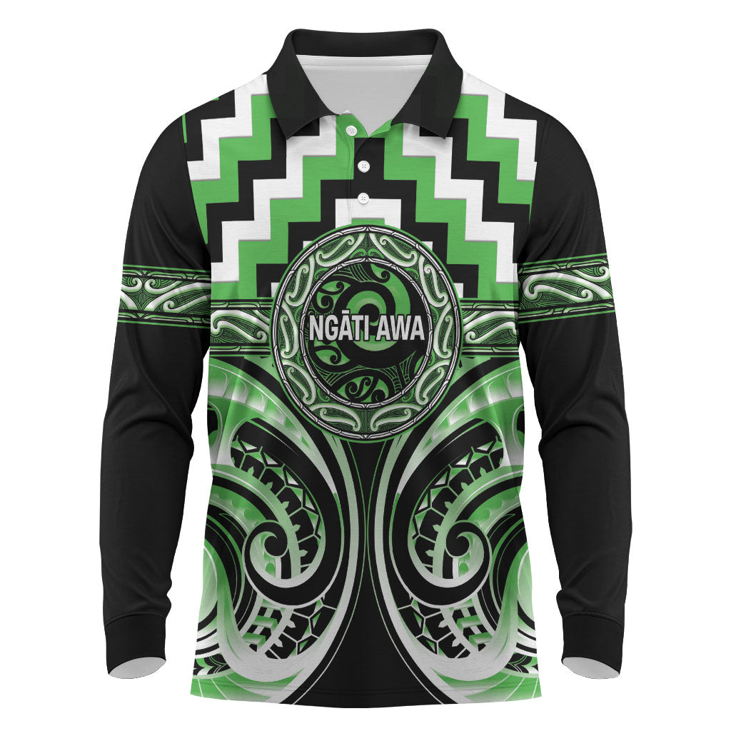 Aotearoa Ngati Awa Personalised Long Sleeve Polo Shirt Maori Iwi Poutama Puhoro Tattoo