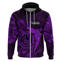 French Polynesia Tahiti Hoodie Polynesian Shark Tattoo With Hibiscus Purple Version LT14 Zip Hoodie Purple - Polynesian Pride