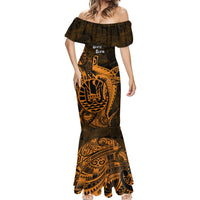 French Polynesia Bora Bora Mermaid Dress Polynesian Shark Tattoo With Hibiscus Red Version LT14 - Polynesian Pride