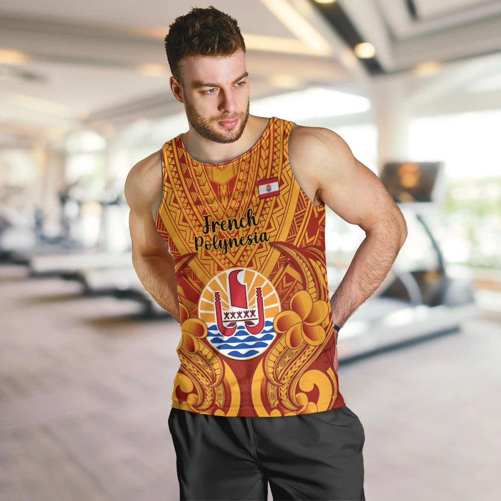 Personalised French Polynesia Men Tank Top Coat Of Arms With Polynesian Plumeria LT14 - Polynesian Pride