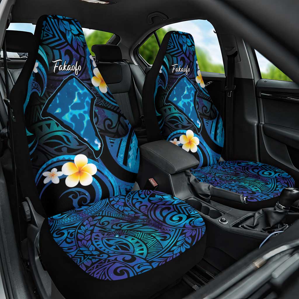 Tokelau Fakaofo Atoll Car Seat Cover Polynesian Tattoo Plumeria With Map LT14 One Size Blue - Polynesian Pride