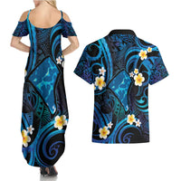 Tokelau Fakaofo Atoll Couples Matching Summer Maxi Dress and Hawaiian Shirt Polynesian Tattoo Plumeria With Map LT14 - Polynesian Pride