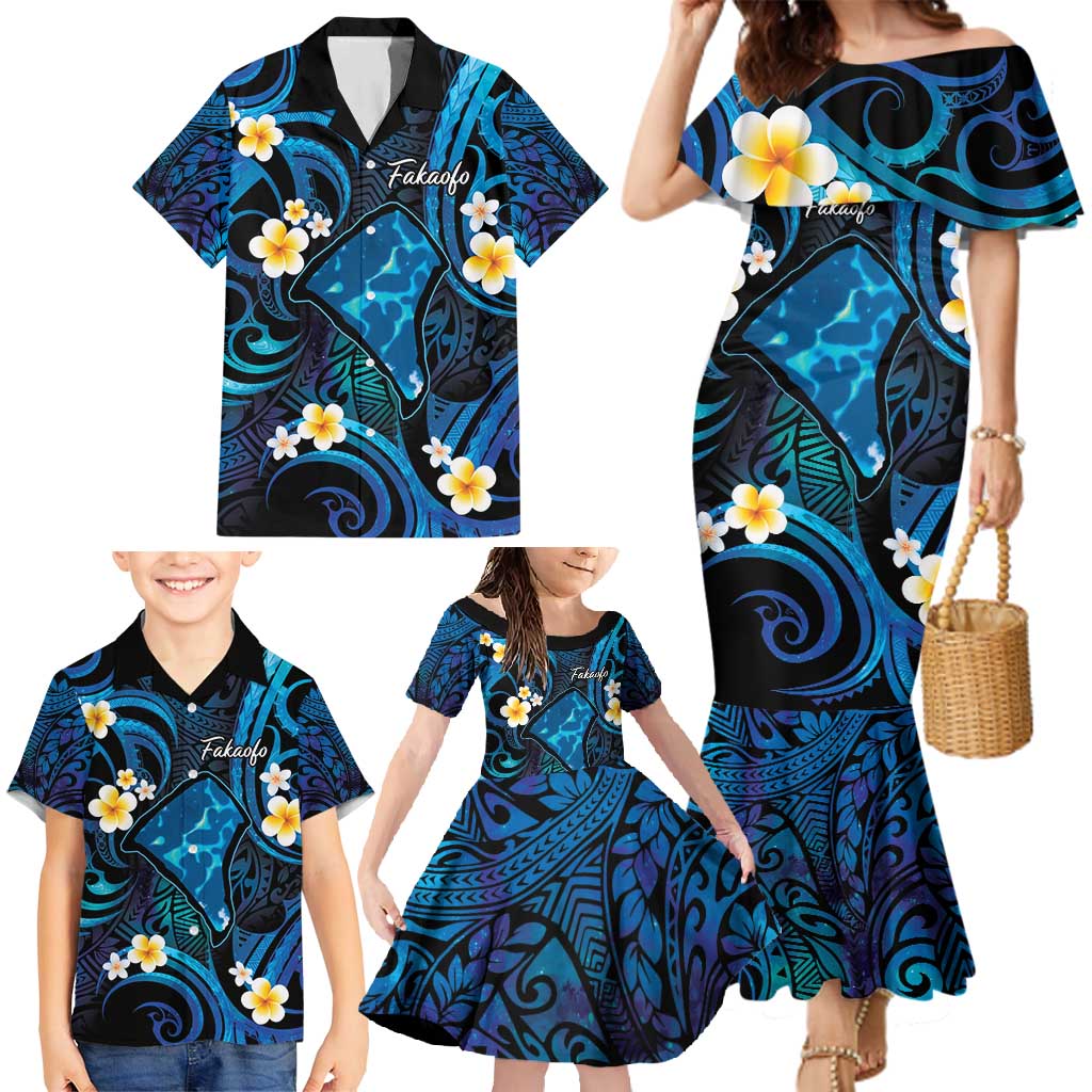 Tokelau Fakaofo Atoll Family Matching Mermaid Dress and Hawaiian Shirt Polynesian Tattoo Plumeria With Map LT14 - Polynesian Pride