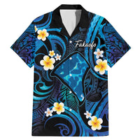 Tokelau Fakaofo Atoll Family Matching Mermaid Dress and Hawaiian Shirt Polynesian Tattoo Plumeria With Map LT14 Dad's Shirt - Short Sleeve Blue - Polynesian Pride