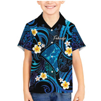 Tokelau Fakaofo Atoll Family Matching Mermaid Dress and Hawaiian Shirt Polynesian Tattoo Plumeria With Map LT14 Son's Shirt Blue - Polynesian Pride