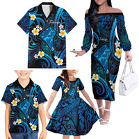 Tokelau Fakaofo Atoll Family Matching Off The Shoulder Long Sleeve Dress and Hawaiian Shirt Polynesian Tattoo Plumeria With Map LT14 - Polynesian Pride